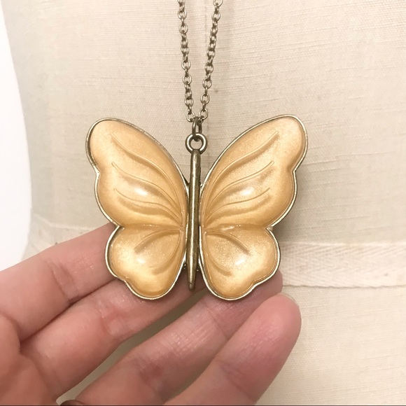 Long Chain Champagne Sparkle Butterfly Charm Necklace - Picture 2 of 7